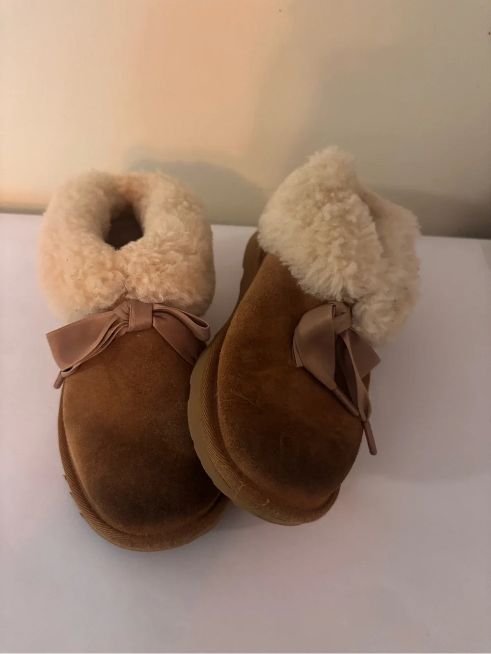 Ugg Kids Shearling-Lined Slip-On Boots/Slippers with Bow